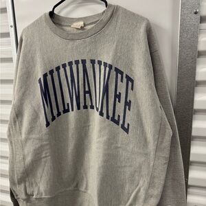 Vintage Champion Reverse Weave Milwaukee Grey Sweatshirt Mens Large Spellout 90s